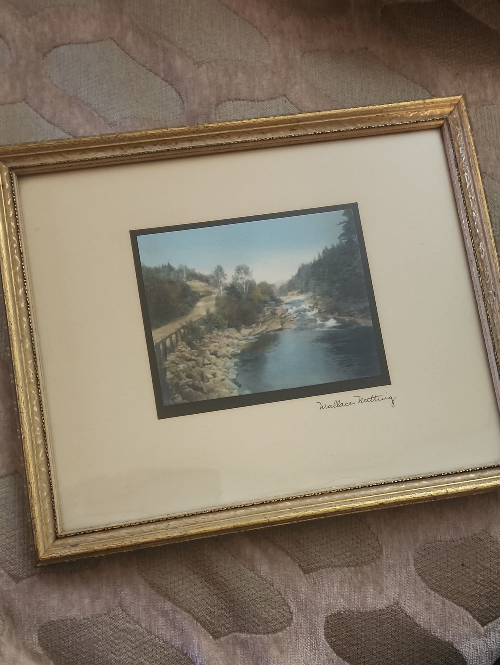 Wallace Nutting Signed Framed Hand Colorized Landscape Photo Gilded Frame